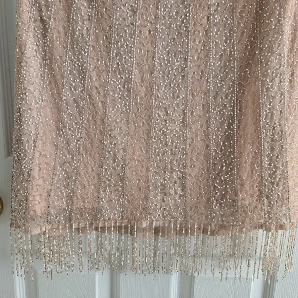 ASOS blush Nude Pink Silver Fringe Beaded Open Back Cocktail Party Mini Dress - Picture 7 of 11